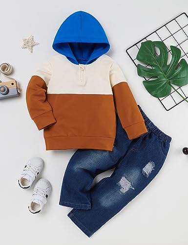 Image of Gaupafmb Baby Boy Clothes Toddler Boy Outfits Long Sleeve Hoodie Sweatshirts and Ripped Jeans 2Pcs Outfits Set