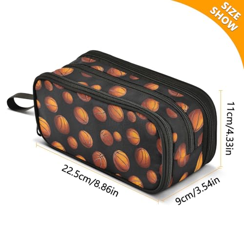 Image of Wfrish Large Pencil Case, Basketball Capacity Pencil Pouch 3 Compartments,Zipper Pencil Box, Back to School Supplies for Teen Girls Boy Student College Adults,Travel Essentials Black