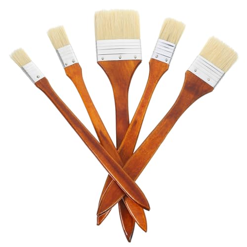 ibasenice Lot de 5 Pinceaux pour Peinture à l'huile Marron, Brosses Légères en Bois, pour Projets de Peinture et Travaux Artistiques