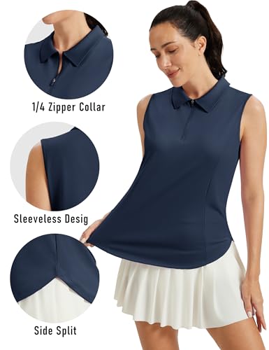 Image of MAGCOMSEN Womens Golf Shirts Sleeveless 1 /4 Zip Collared Polo Shirt UPF 50+ Quick Dry Workout Tank Tops Tennis