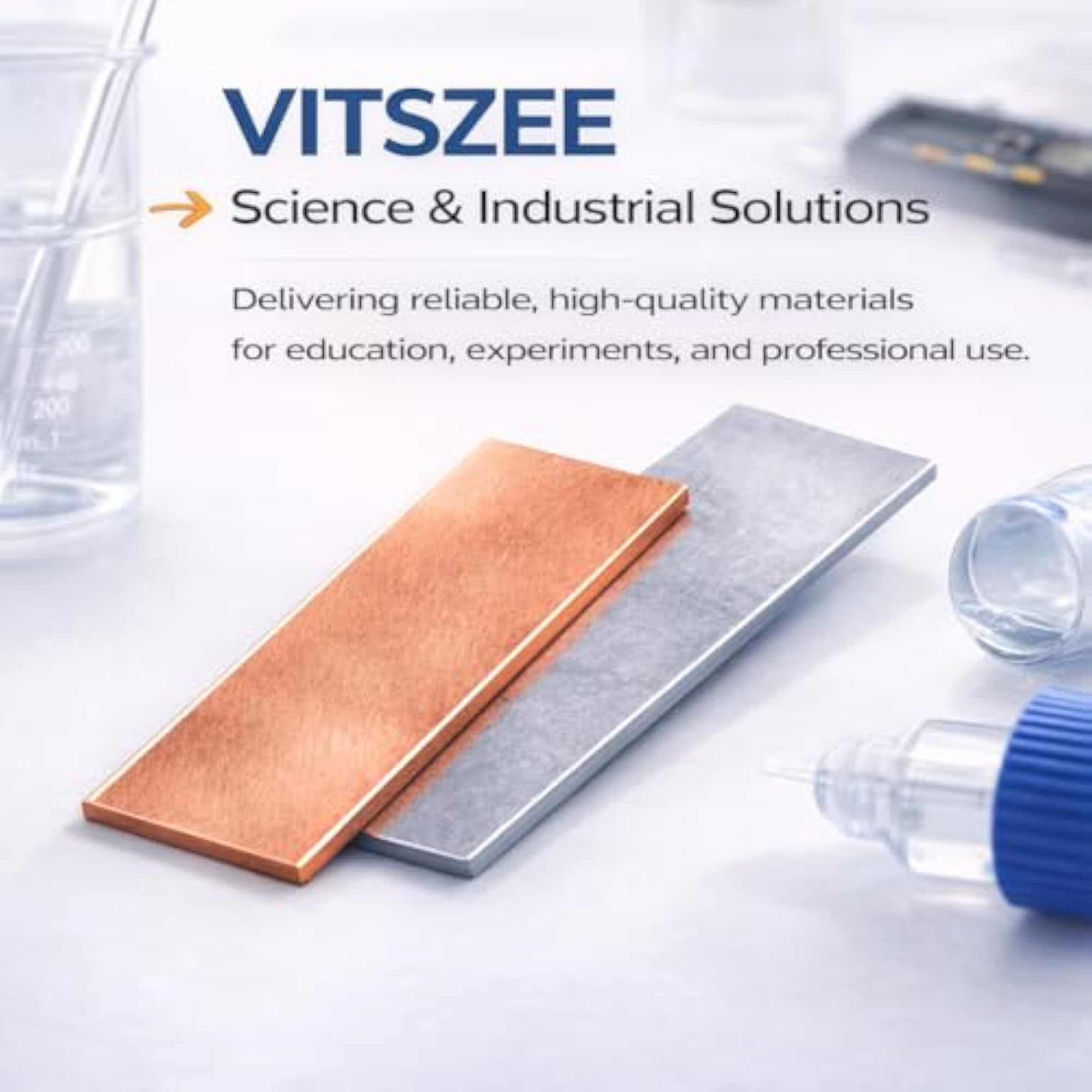 Copper & Zinc Metal Sheet Plate Set, 150 x 50 x 1mm, Science Projects