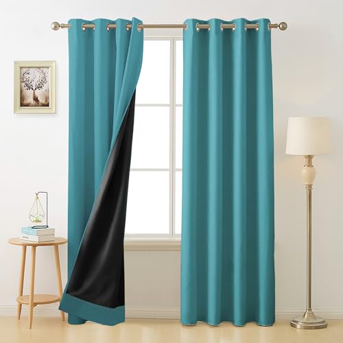 Image of Cloth Fusion 100% Blackout Door Curtains 7 Feet Long Set of 2 with Blackout Lining, Double Layer Room Darkening Parda with Stainless Steel Grommets for Home Decor (7x4 Feet, Ocean Blue)