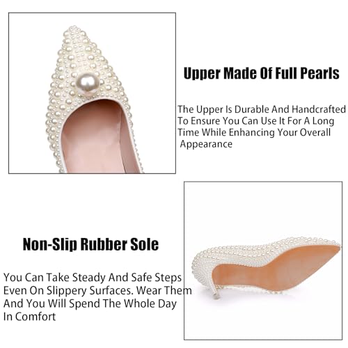 Women's Leather Pearl Stiletto Pumps Fashion Closed Pointed Toe Slip-on High Heel High Dress Shoes for Wedding Party2