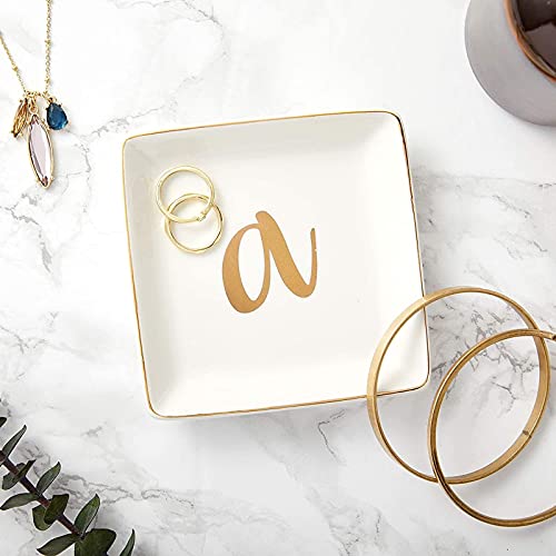 Letter A Ceramic Trinket Tray, Monogram Initials Jewelry Dish (4 X 4 Inches) #TOP1
