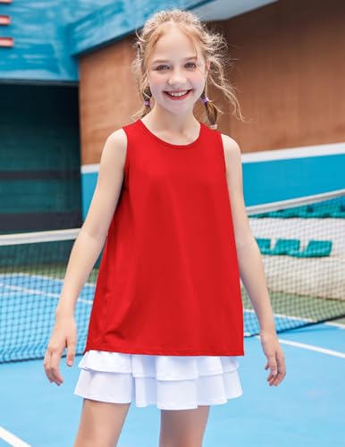 Image of Zaclotre Girls Athletic Tank Tops Open Tie Back Sleeveless Workout Shirts | Kids Sport Shirt 5-14Y, Stretchy, Lightweight, Quick-dry, Open Back, Tie Back, Dance, Tennis, Outdoor, Daily Wear
