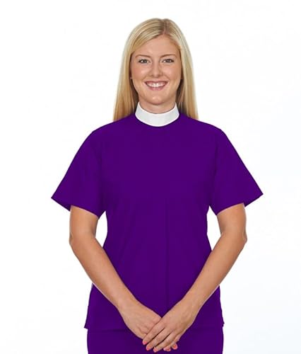 FOR HIS SERVICE Ladies Full Collar Clergy Shirt - (Includes Banded Collar) - Short Sleeves - Purple, 20