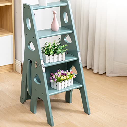 Silla escalera de madera plegable multifunción azul verde para biblioteca 5