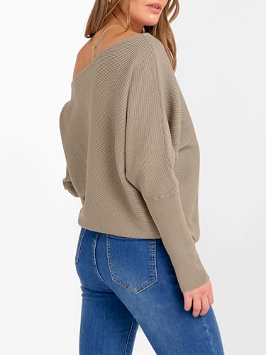 Image of ANRABESS Womens Off Shoulder Sweaters 2026 Fall Long Batwing Sleeve Loose Fit Knit Tops Casual Pullovers Jumpers