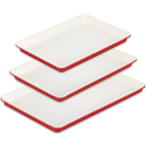HONGBAKE 3 Pack Nonstick Ceramic Baking Sheet Pan Set for Oven, Non-Toxic Half/Quarter/Jelly Roll...