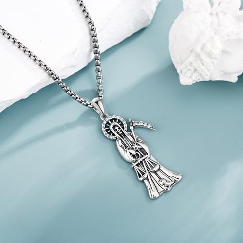 Santa Muerte Necklace Sterling Silver Cadena De la Sannta Muerte Grim Reaper Jewelry Gift for Men3