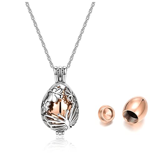 Jovivi Collier Urne Funéraire Cendres Pendentif Libellule Balle Tube Bouteille Ouvrant Acier Inoxydable pour Animal Homme Femme Collier Argent+Or rosé