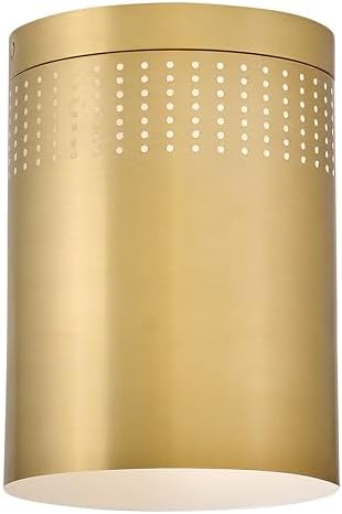 Lark Casey Small Flush Mount Light, Modern Profile, Perforated Details, Lacquered Brass Finish