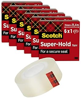 Scotch Super-Hold Secure Tape, 6 Rolls of Adhesive Tape, 19 mm x 25.4 m - 50% More Adhesive, Sticky Tape for a very Secure Seal