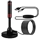 DVBT/DVBT2 Antenne - Zimmerantenne für Fernseher, HD TV Antenne Mit Magnetfuß 5M Verlängerungskabel, Digitale Teleskopantenne 360° Empfang für DTMB, ISDB, DVB-T2, DMB-T