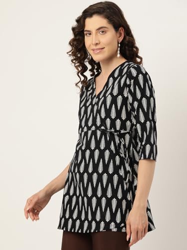 Image of feranoid Floral Print Angrakha 3 Sleeves Flared Kurti