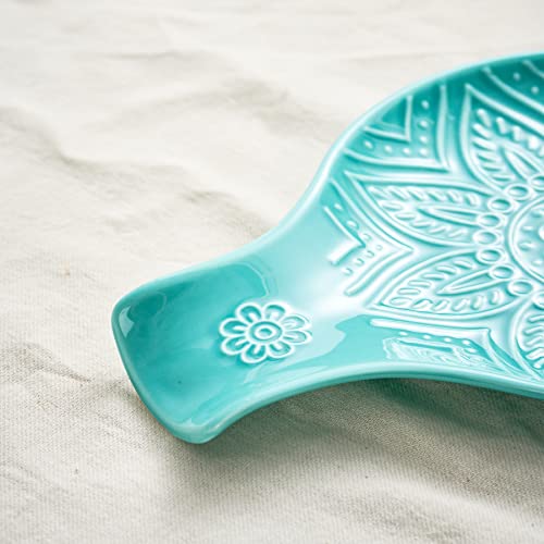 Image of Ceramic Spoon Rest, 7.48 Inches Spoon Holder for Kitchen Counter, Kitchen Accessories, Dishwasher Safe, Turquoise