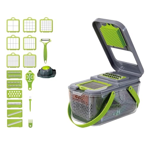 Mandolina de Cocina Profesional de 22 Piezas. Con Pelador de Patatas, Cortador de Verduras, Picadora Manual, Rallador de Queso, Escurridor y mucho más. Gadgets Cocina.