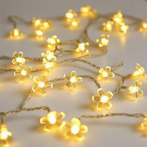 6M 40LED Fairy Lights, Cherry Blossom Fairy Lights Indoor, Battery Operated String Lights Waterproof for Camping, Garden Fence, Birthday, Easter, Christmas, Wedding Party, Bedroom (Warm White)
