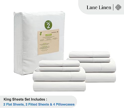 Image of LANE LINEN 100% Organic Cotton King Sheet Set, 4Pc Cotton Sheets King Size, Breathable Bedding Sheet & Pillowcases, Hotel Luxury Bed Sheets Set, 15 inch Deep Pocket - White King Sheets (2 Pack)