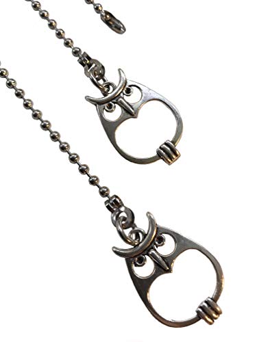 Image of Silver Tone Owl Ball Fan Light Pull Chain Extender Replacement Set of 2