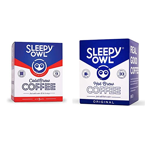Image of Sleepy Owl Coffee Cold Brew Packs (Original) |Makes 9 Cups|3 Step Brew - No Equipment Required|100 + Sleepy Owl Hot Coffee Brew Bags (Original) | Set of 10 Filter Bags for Hot Coffee|100% Arabica Bea