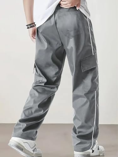 Men's Stylish Drawstring Casual Sweatpants with Drawstring Elastic Waist Stylish Side White Piping, Sports Streetwear.3