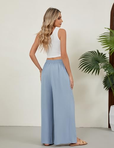 Blooming Jelly Women Palazzo Pants Wide Leg Center Split Casual Pants Flowy Elastic High Waisted Trousers Vacation Outfits3