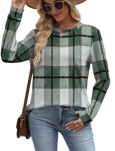 Image of WIHOLL Sweatshirt for Women Crewneck Long Sleeve Shirts Curved Hem Lightweight Sweaters Fall Clothes 2025