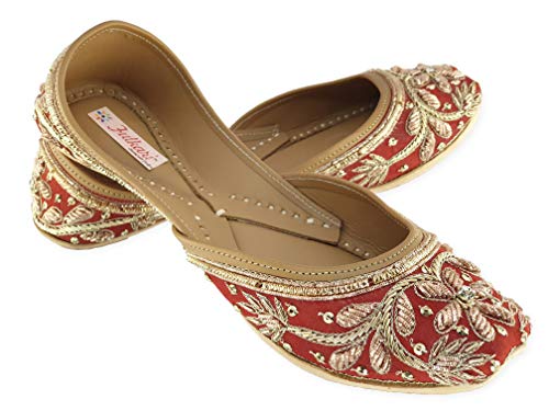 Image of Fulkari Women's Murraya Genuine Soft Leather Juttis | Bite and Pinch Free Jutis | Punjabi Jutti For Ladies | Bridal Ethnic Stylish Mojari Flats For Girls |