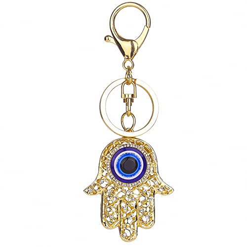 Giwotu Evil Eye Keychain Ring Fatima Hamsa Hand Crystal Rhinestones Resin Lucky Nazar Amulet Palm for Women Men Car Keys Bag, Eye, One size