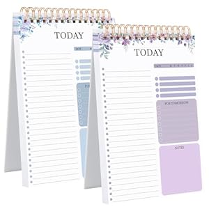 Thboxes 2 Pack To Do List Notepad, Undated Daily Planner Notebook A5 Spiral 104 Sheets Task Planner Double Sided Spiral Notebook for Work Office Home, 22 X 14 cm