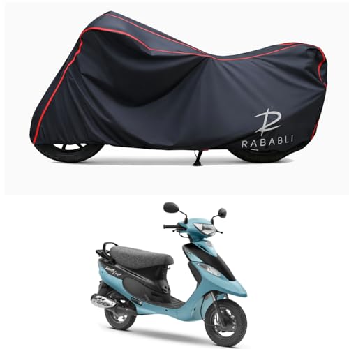 Image of Waterproof Bike Body Cover Compatible for | TVS Scooty Pep Plus BS6 | Taffeta Fabric, Red Piping Design, Bottom Elastic Fit | Dustproof, Sun UV & Rain Protection for All Bikes