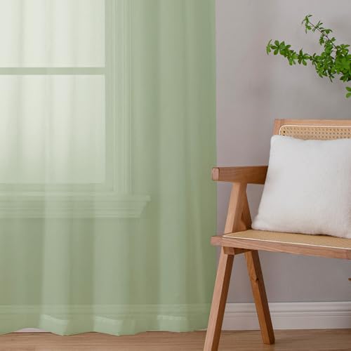 Image of OWENIE Sheer Curtains 54 inches Long 2 Panles for Living Room Bedroom Small Windowm, Rod Pocket Light Filtering Voile Sheers Drapes, 42 inch W x 54 inch L, Light Green