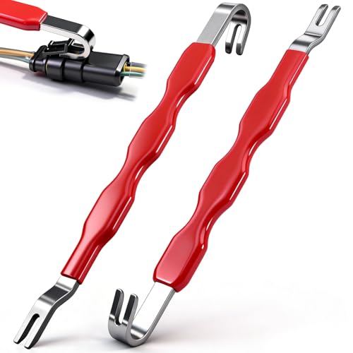 Automotive Electrical Terminal Connector Separator Removal Tool, 2Psc Electrical Disconnect Pliers Metal Auto Repair Electrical Connector Remover Tool Universal for Car Red