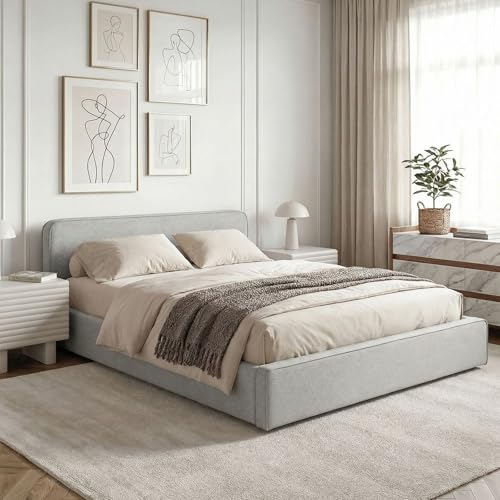 IDIMEX Lit Double BELARTI 140x190 cm rembourré, Revêtement en Tissu, Lit Style Moderne pour 2 Personnes, Cadre de lit en Bois avec sommier Inclus, Gris Clair