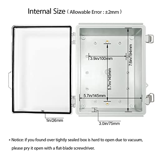 Lemotech Electrical Box, Ip67 Waterproof Hinged Clear Cover Stainless Steel Latch Junction Box, Abs Plastic Electrical Enclosure With Mounting Plate,Wall Brackets, Cable Glands,8.7"X6.7"X4.3",Grey #TOP4