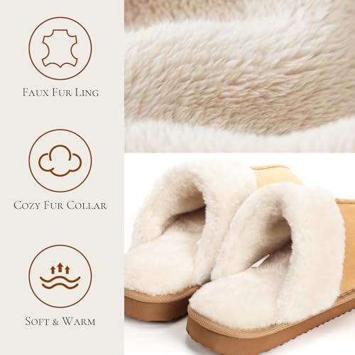 Image of OOW Fuzzy Slippers for Women Cozy Faux Fur House Shoes Memory Foam Slippers | Winter, Warm Slippers, Indoor and Outdoor