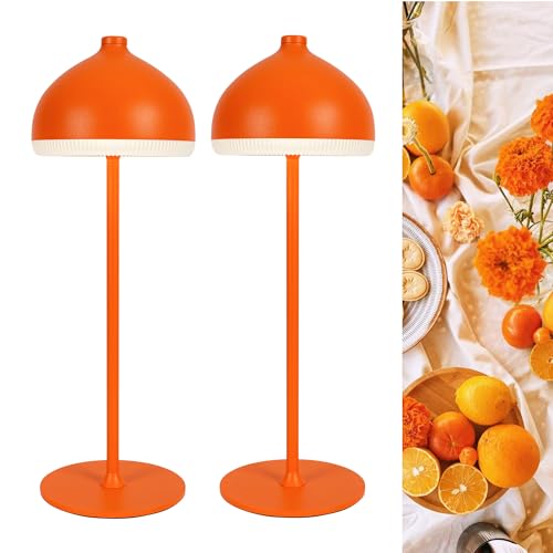 LuminexDesigns 2 Stück LED Tischlampe Kabellos mit Akku,Dimmbar Touch Tischleuchte,IP54 Spritzwassergeschützt,Vintage Nachttischlampe für Wohnzimmer Balkon Terrasse Sunset Orange