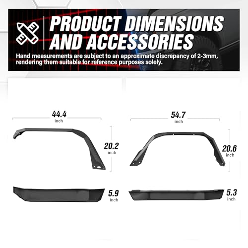 Image of YZONA for JT Flat Front and Rear Fender Flares Compatible with 2020 2021 2022 2023 2024 2025 2026 Jeep Gladiator JT with Turn Signal Lights, Heavy Duty Steel Mud Guard Wheel Fenders Combo