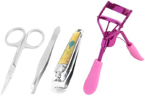 Ruilogod Nail Clipper Eyebrow Clip Scissors Pink Eyelash Curler Beauty Tool 4 in 1 Set (id: d7b 3a0 334 930 192 image 2