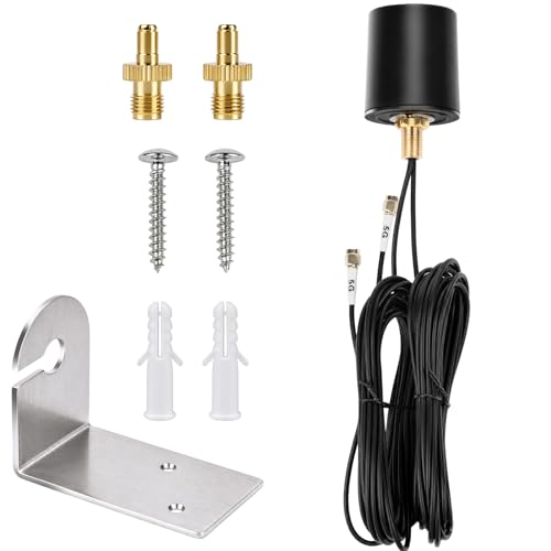 4G 5G Antenna LTE Signal Booster Outdoor 2x2 MIMO Omni-Directional 600-6000MHz 4.5dBi 4G LTE Signal Booster with 2x5m Low Loss SMA Cables Compatible with 5G Router Modem & Home Internet Gateway