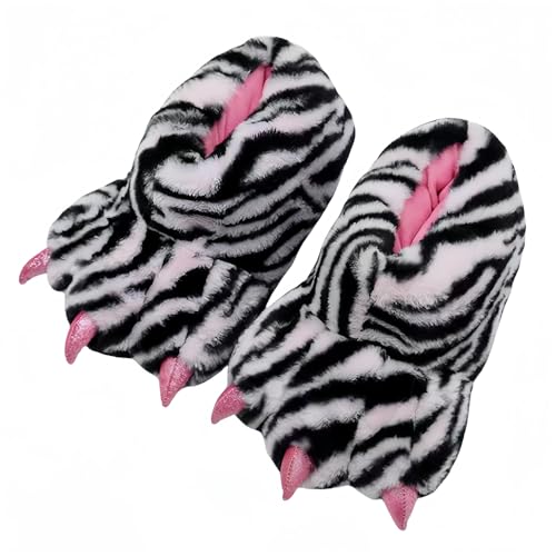 JUTONGCHANG Pink Zebra Claw Adult Womens 8.5-9 Unisex Adult Plush Animal Paw Slippers