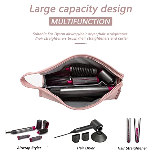 BLESYS HENGSI Storage Bag Travel Pouch for Dyson Airwrap Hair Dryer and Straighteners & Accessories (Waterproof PU Leather-Pink) - Image 2