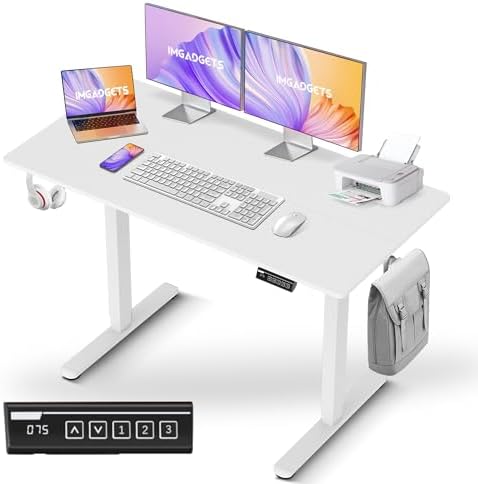 IMGadgets – Bureau électrique debout, 119 x 61 cm réglable en hauteur, 2026 6e génération Moteur plus silencieux Ergonomique bureau assis-debout, Bureau d'ordinateur pour bureau à domicile, Boutons de
