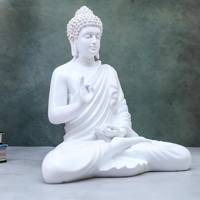 Image of Elegant White Buddha Idol Peaceful Meditating Statue for Home & Office Decor