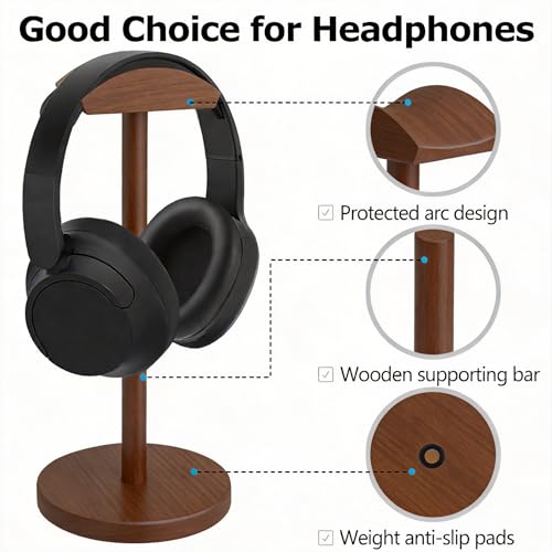 Image of Universal Headphone Hanger Holder Organizer Keeper Racks Storage for Desk Gaming Headset Stand Premium Functional Craftmanship Headset Stand Accessories Walnut