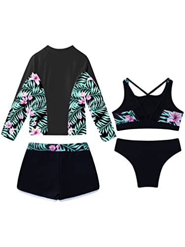 Girls Printed Swimsuit with Strappy Crop Top and Briefs Shorts UPF 50+ Rash Guard Set4