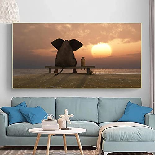 Toile éléphant mignon coucher de soleil pour décorer la chambre bébé
