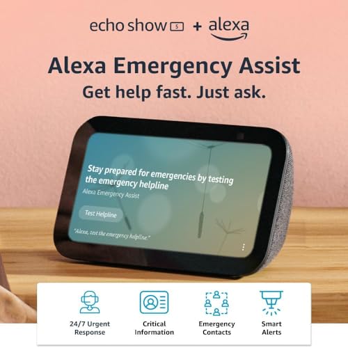 Echo Show 5 (newest model), Charcoal, bundle with Alexa Emergency...