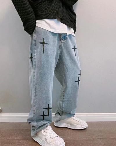Baggy Jeans Men's Straight Leg Y2K Jeans Vintage Printed Jeans Casual Wide Leg Jeans Loose Fit Denim Hip Hop Jeans2